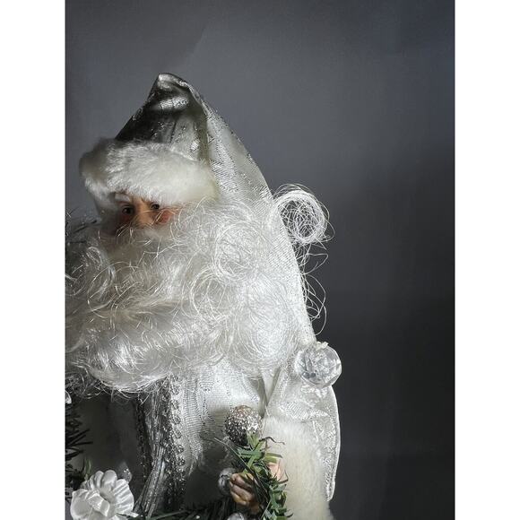 Vintage Father Christmas Tree Topper Santa Porcelain Head Hands Silver Crystal - Picture 11 of 16